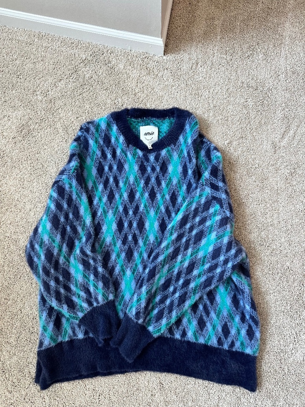 Aerie Argyle Flurry Oversized Crew Sweater